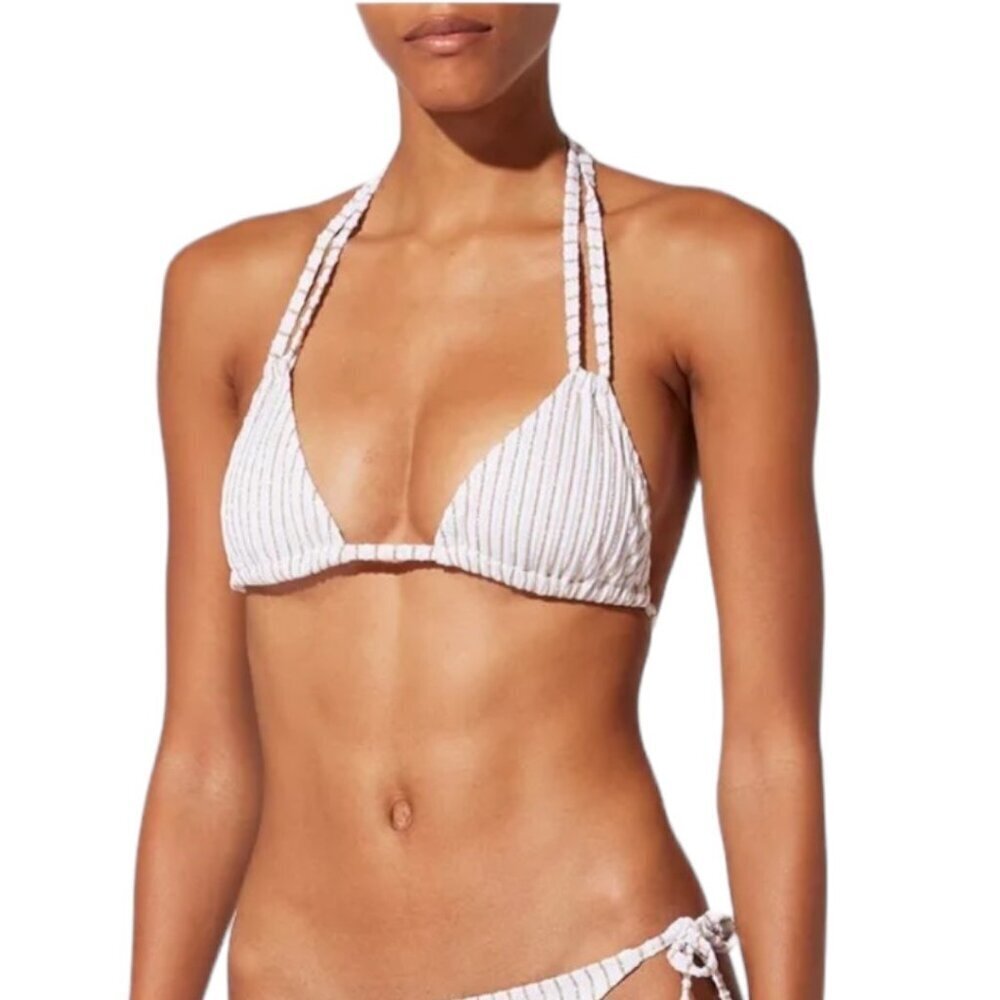 Solid & Striped Tenley Metallic Stripe Triangle Bikini Top Size L